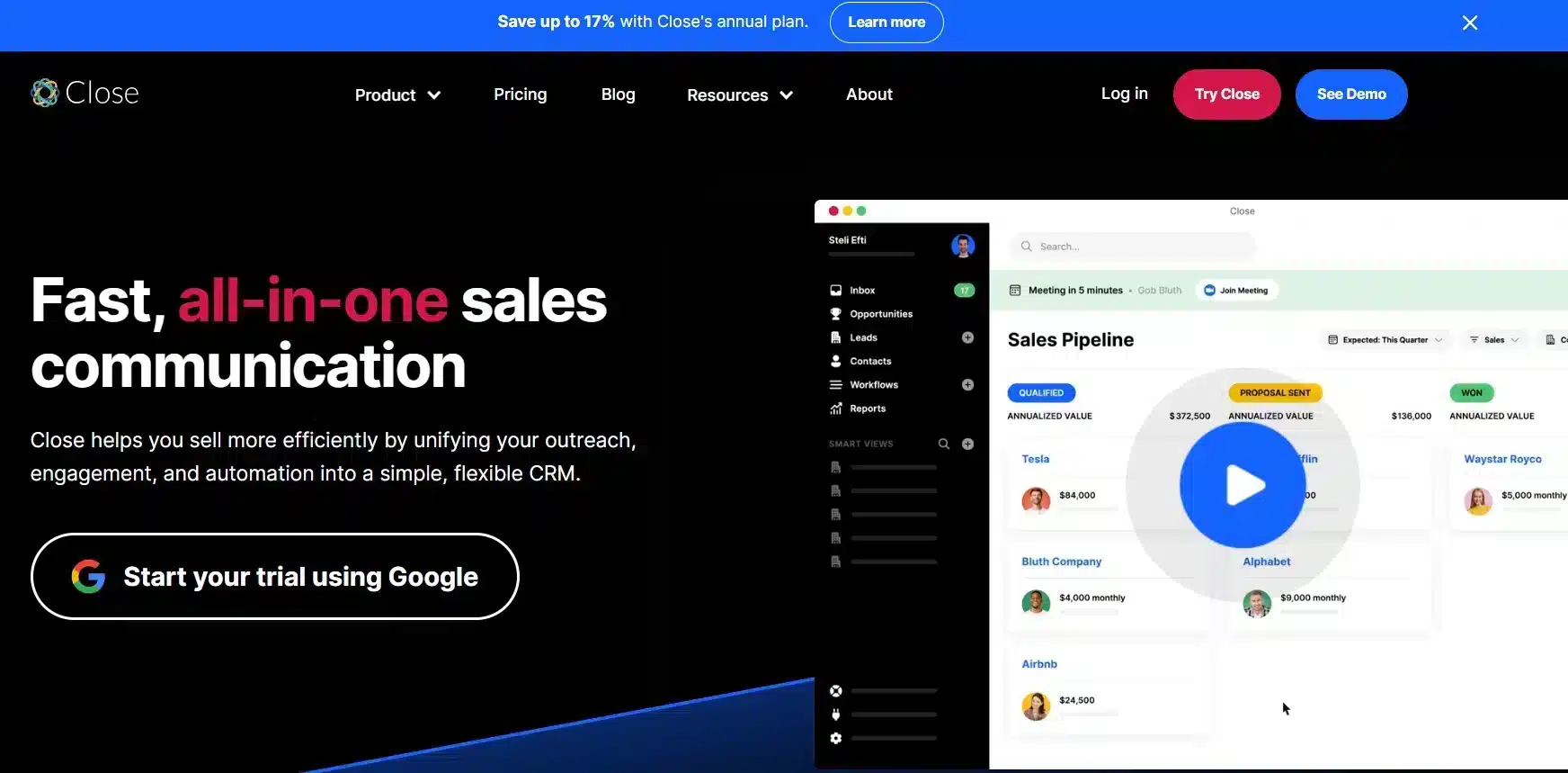 Landing Page Close CRM Aplikasi laporan sales_Close CRM