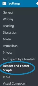Langkah kelima Pilih “Setting”, kemudian pilih “Header and Footer Scripts”