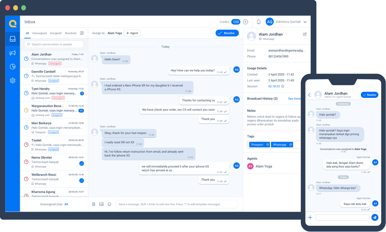 software untuk membalas chat customer qontak