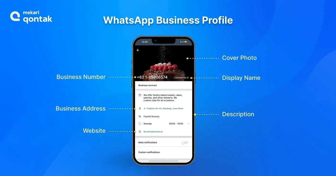 A WhatsApp Business profile, showcasing the branding and contact information of a business on the platform.