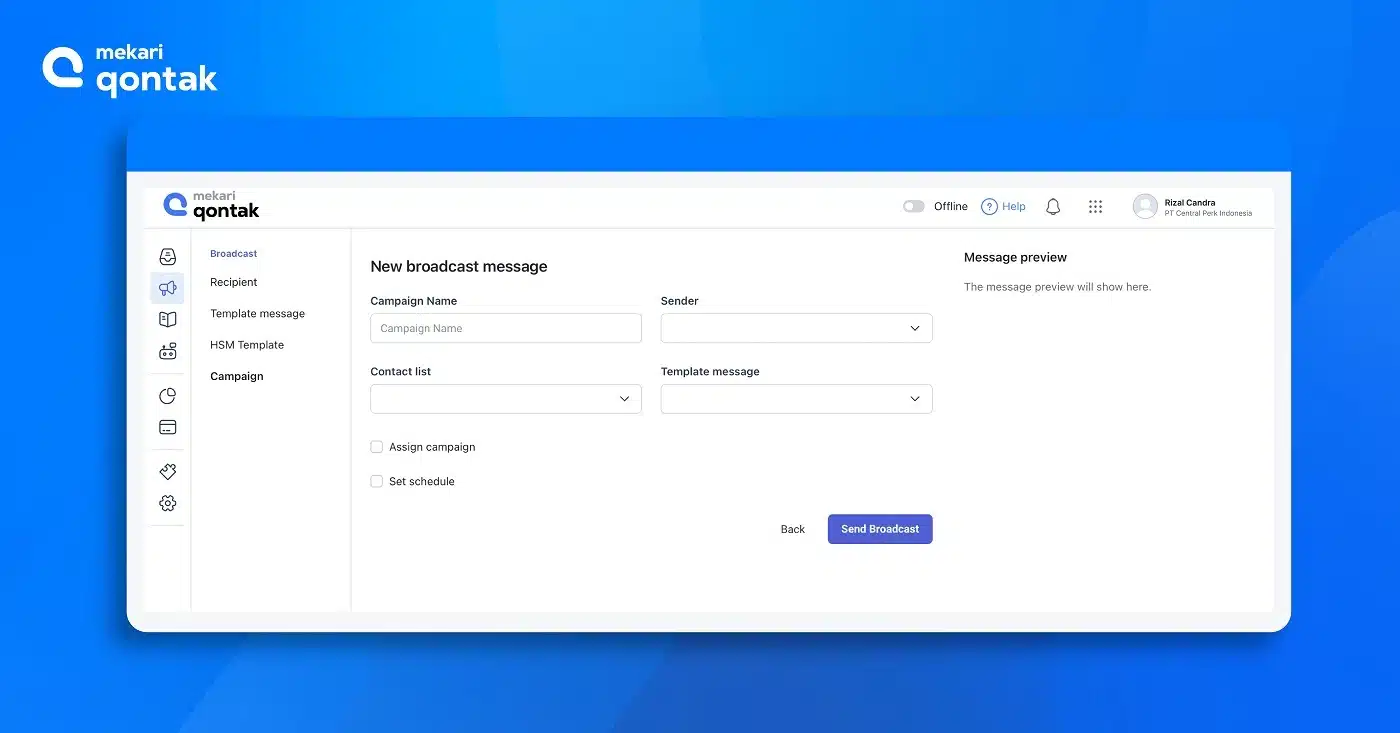 A screenshot of the final step in the blast message process, showing the 'Submit' button ready to send out the template to the compiled list of contacts after WhatsApp's approval.