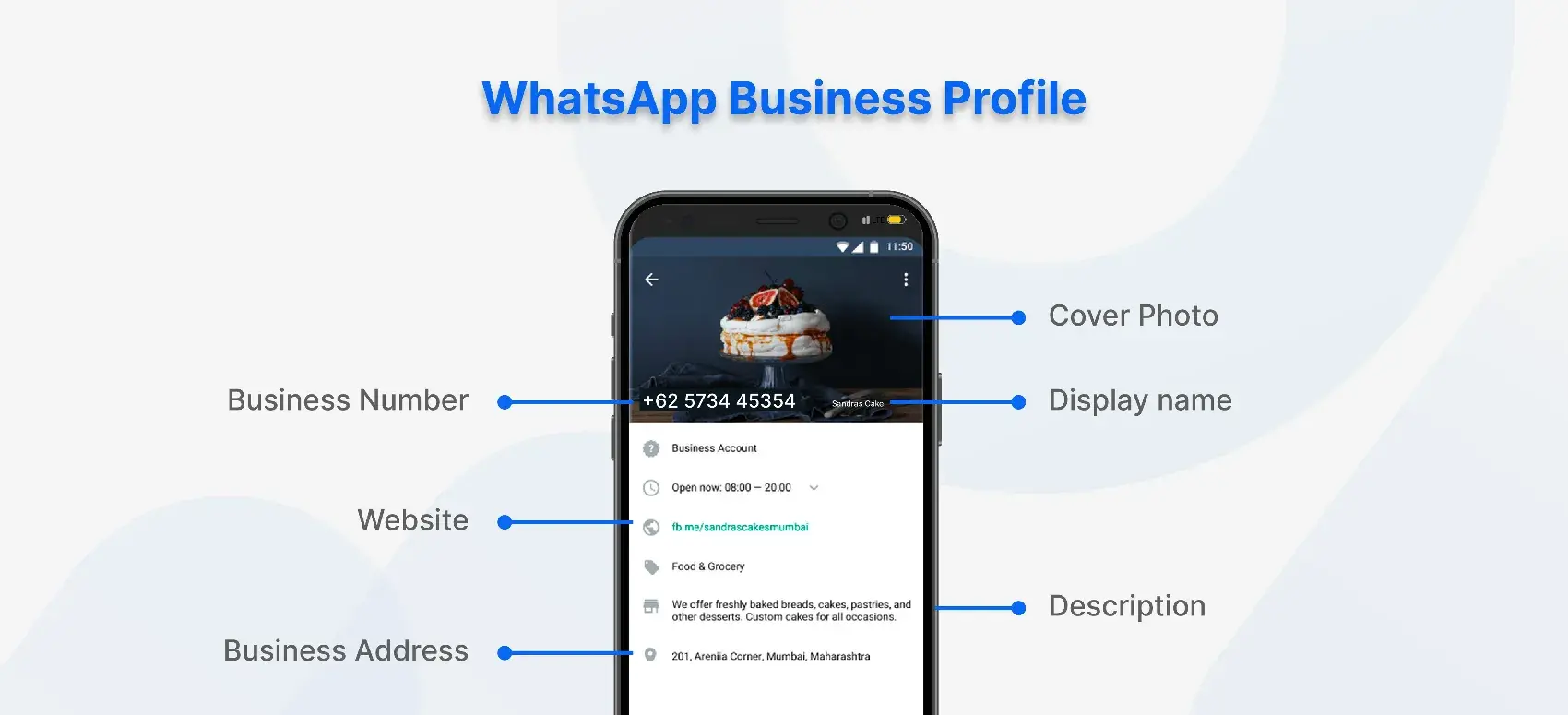 A WhatsApp Business profile, showcasing the branding and contact information of a business on the platform.