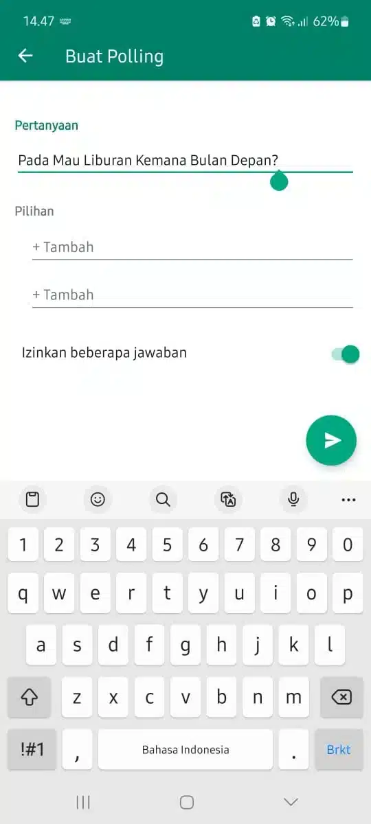 Isi Pertanyaan Polling Langkah 3: Cara Membuat Polling di WhatsApp Grup