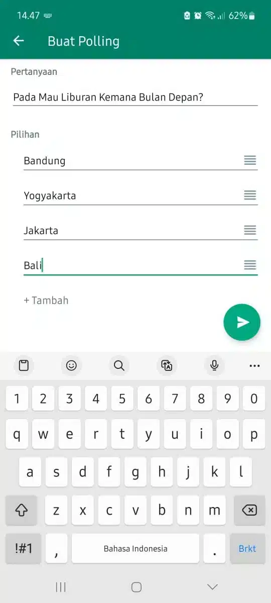 Buat Opsi Jawaban Langkah 4: Cara Membuat Polling di WhatsApp Grup