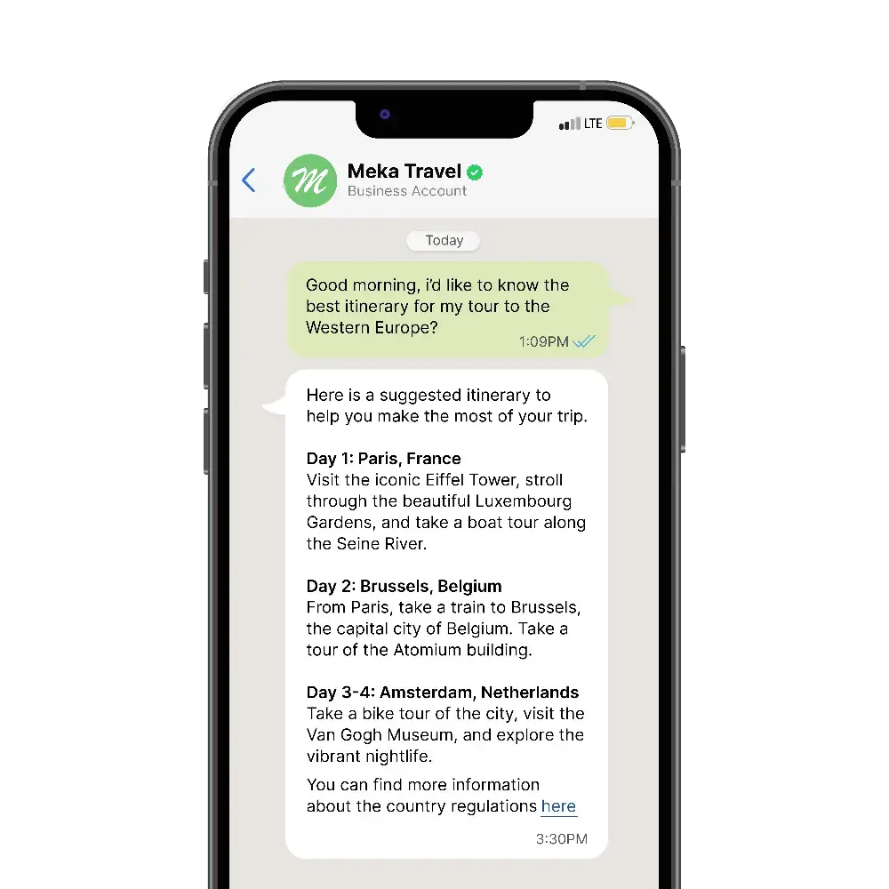 WhatsApp API for Travel make Itinerary Planning