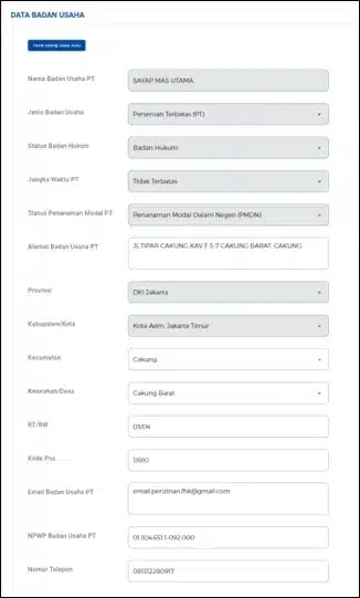 Masukkan informasi secara lengkap seperti yang diminta Cara Membuat NIB Online -Masukkan data usaha