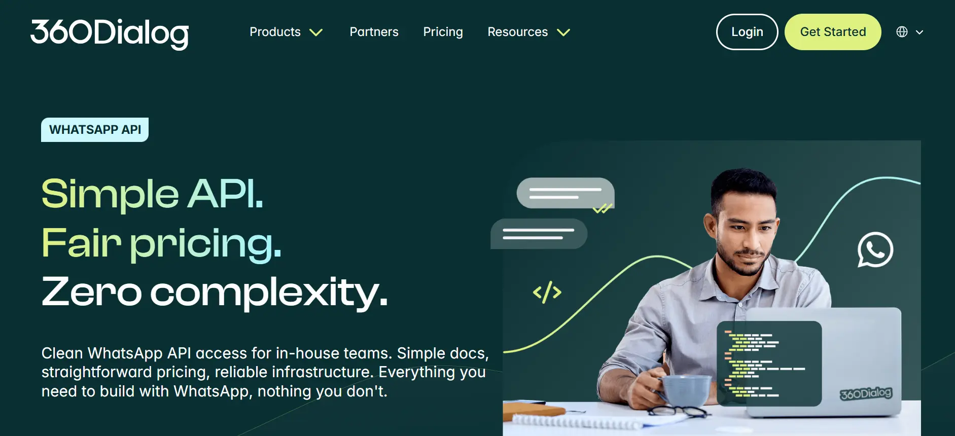 Tampilan Halaman Landing Page Vendor Jasa WhatsApp Business API 360Dialog Halaman Landing Page Vendor Jasa WhatsApp Business API 360Dialog