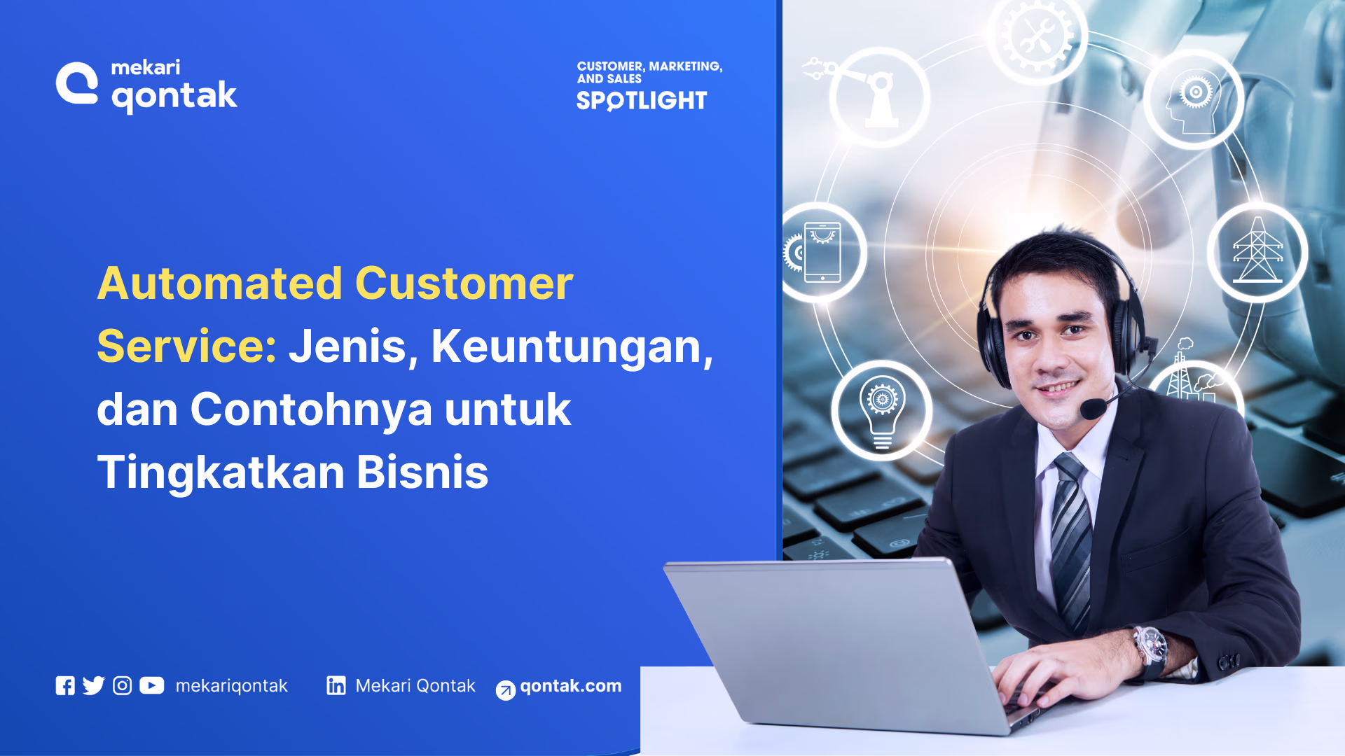 Ilustrasi agen customer service yang sedang menggunakan otomatisasi dalam tugasnya