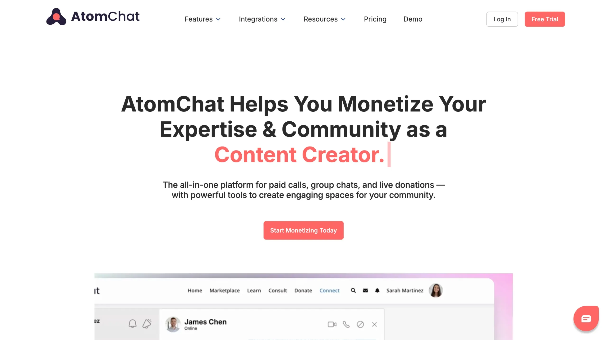 Landing Page Atomchat Atomchat-aplikasi chat marketplace