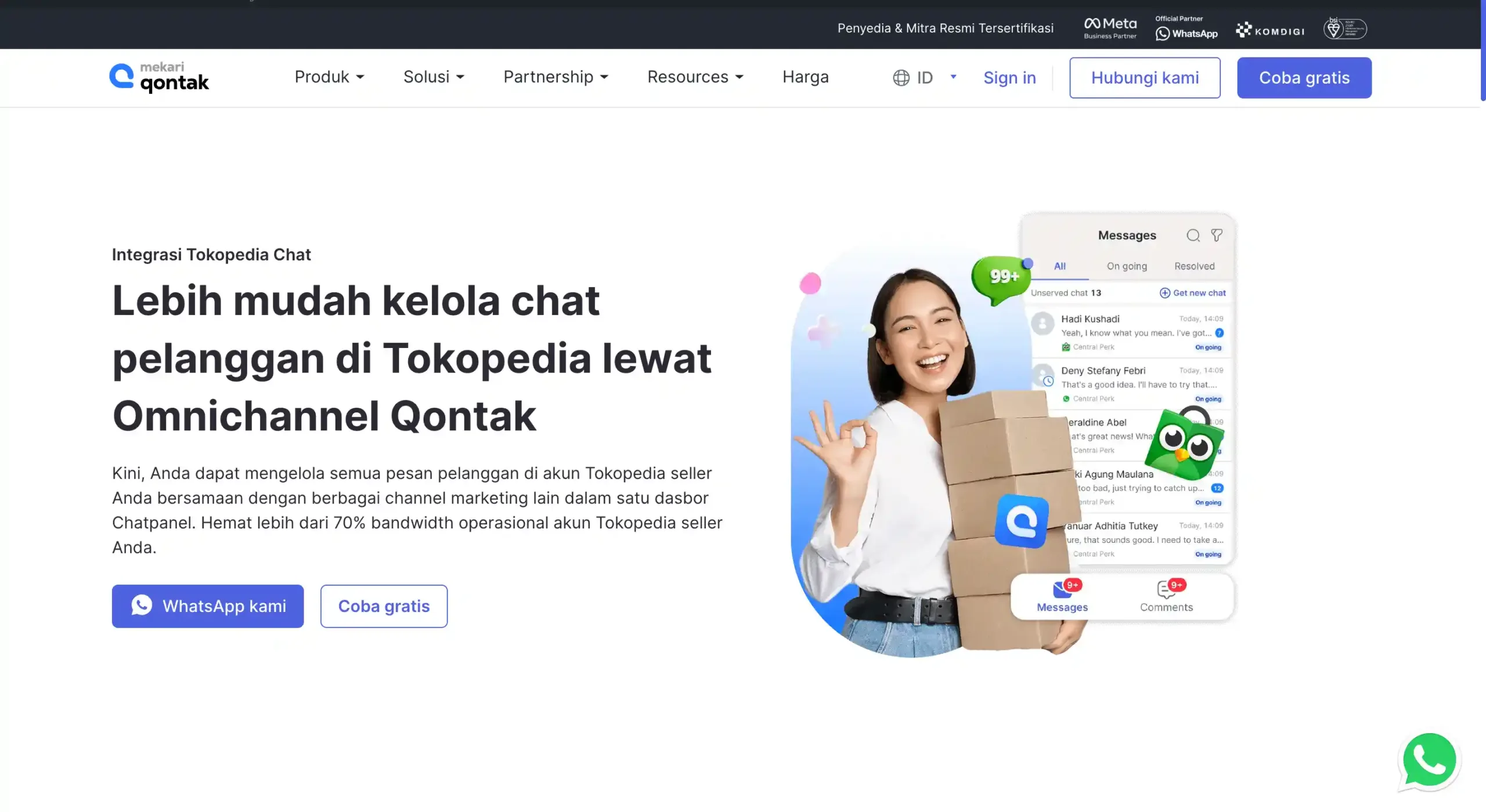 Landing Page Mekari Qontak Mekari Qontak-aplikasi chat marketplace