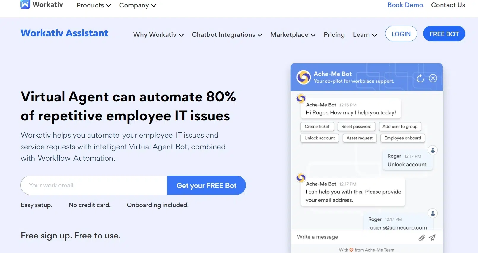 Landing Page Workativ Software Chatbot Service Desk_Workativ
