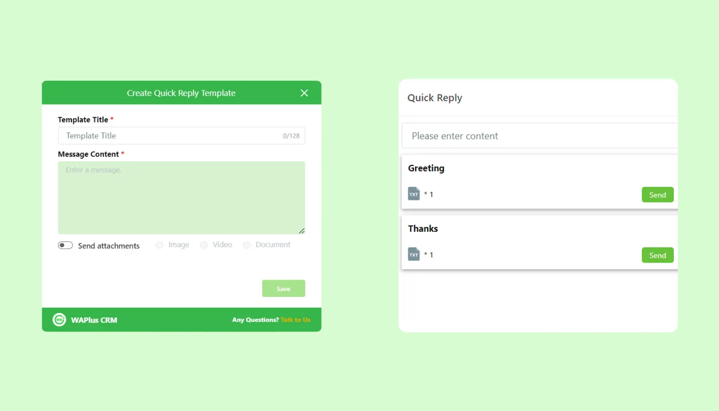Dashboard Quick Reply Vendor WhatsApp Blast WAPlus