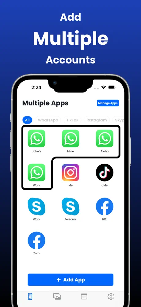 Tampilan Fitur Multiple Account Aplikasi WhatsApp Clone Parallel Accounts Fitur Multiple Account Aplikasi WhatsApp Clone Parallel Accounts