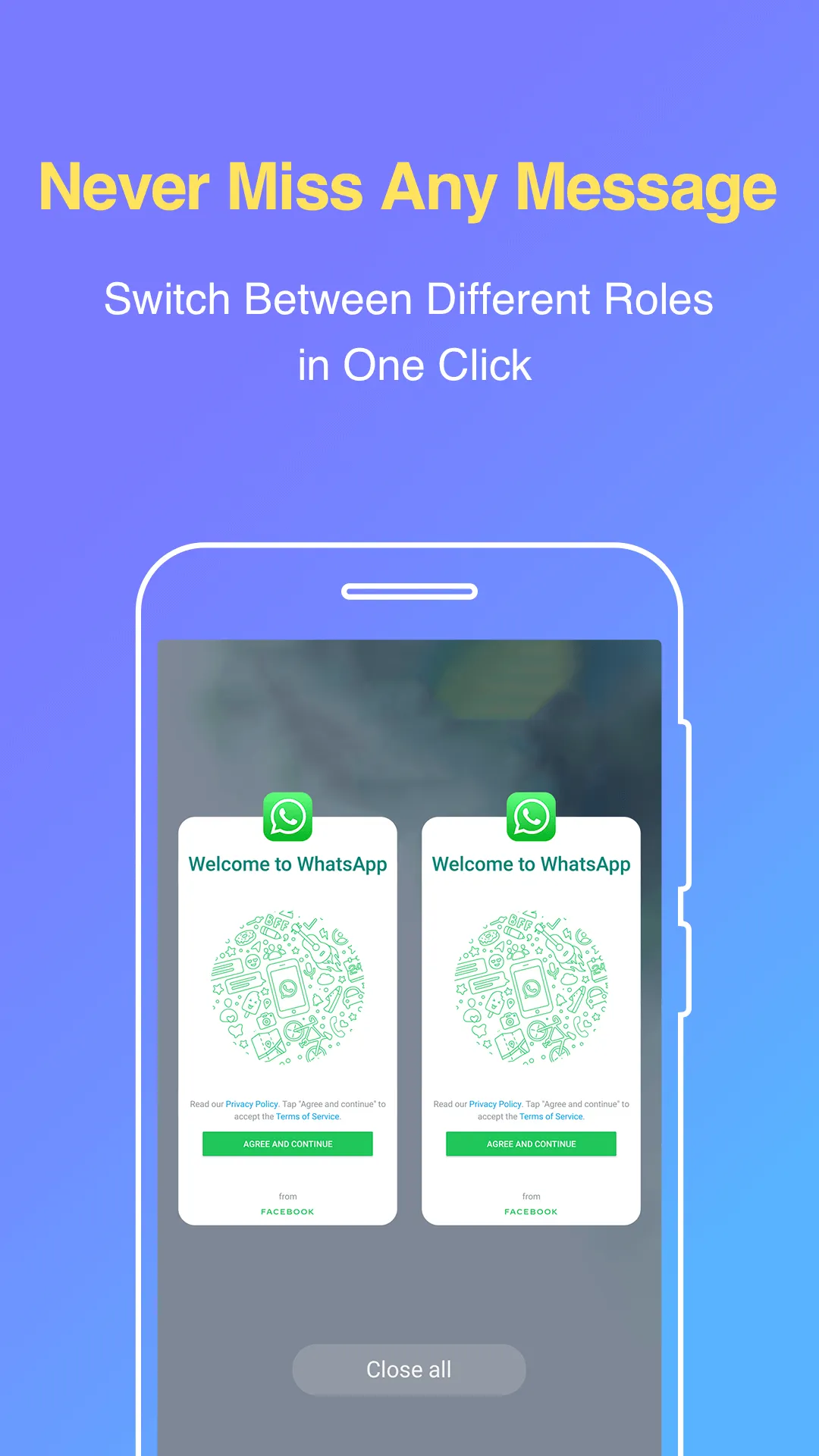 Tampilan Fitur Quick Switch Aplikasi WhatsApp Clone Parallel App Fitur Quick Switch Aplikasi WhatsApp Clone Parallel App