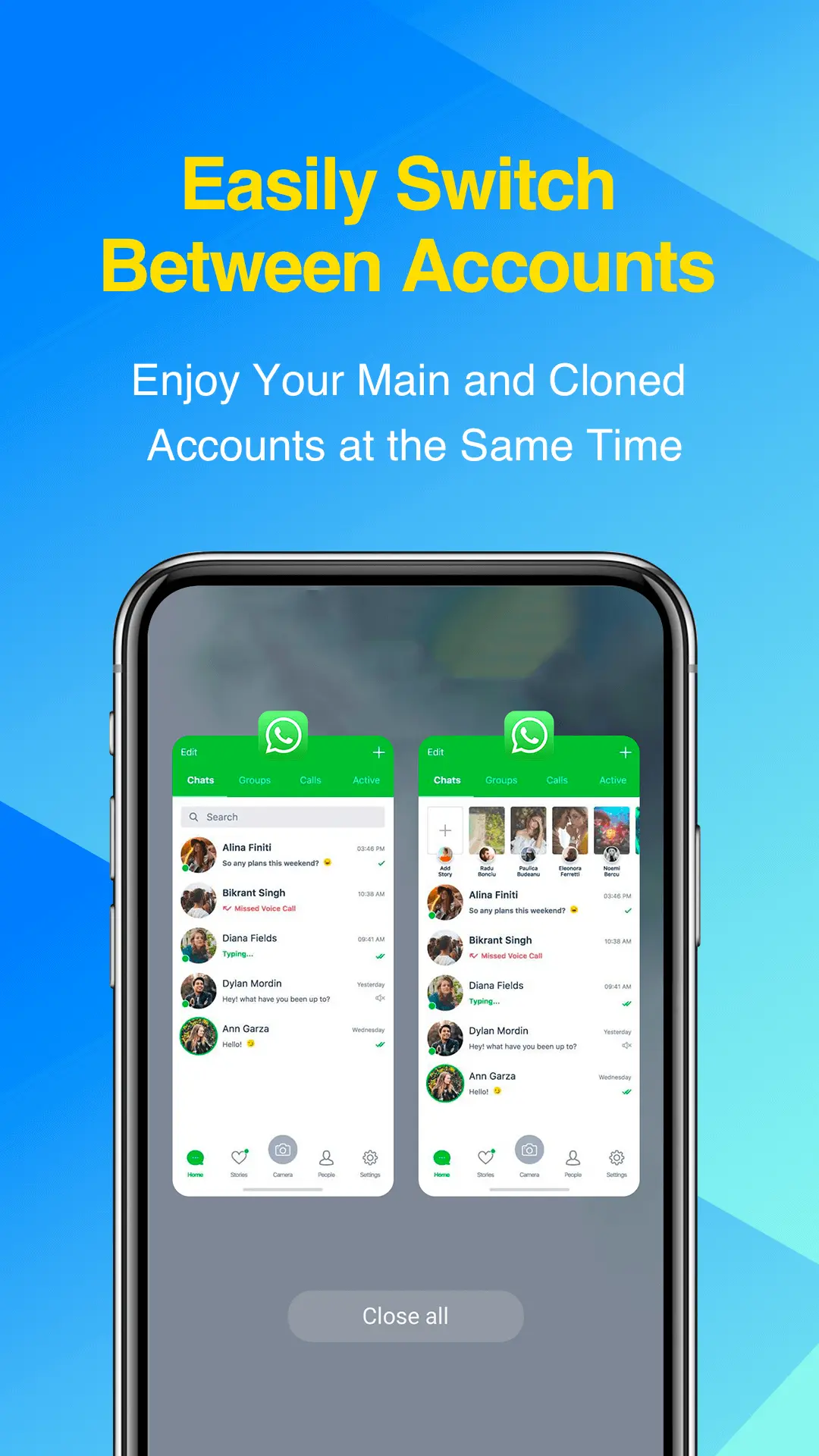 Tampilan Fitur Switch Between Accounts Aplikasi WhatsApp Clone 2 Accounts Fitur Switch Between Accounts Aplikasi WhatsApp Clone 2 Accounts
