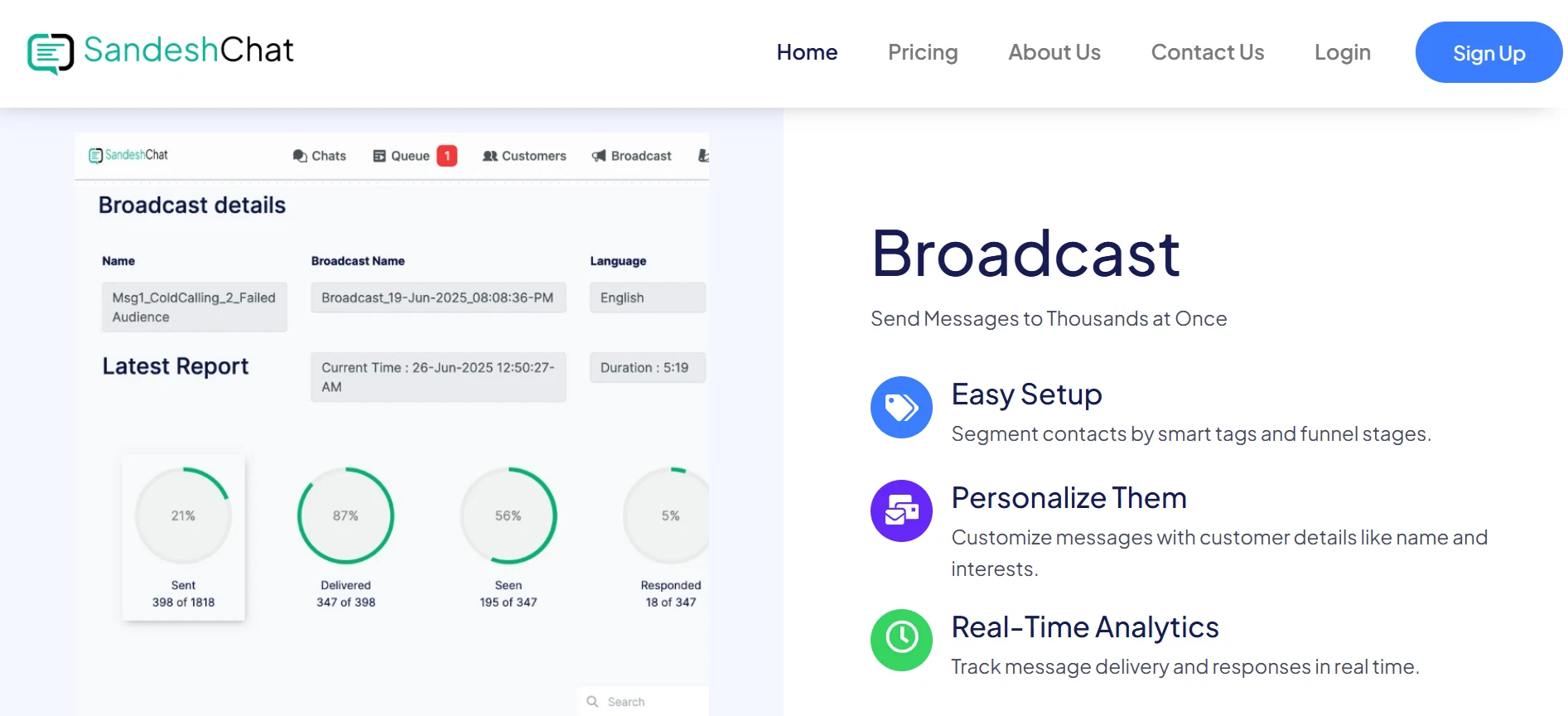 Halaman Fitur Broadcast Vendor Whatsapp Blast Enjay Sandesh Chat
