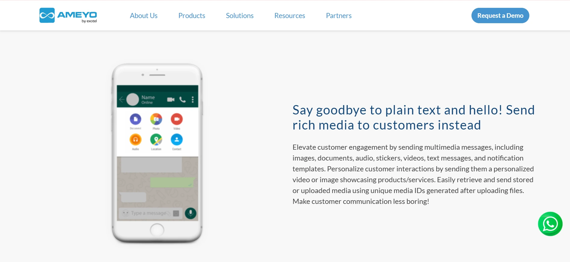 Halaman Fitur Kirim Media Vendor WhatsApp Blast Ameyo