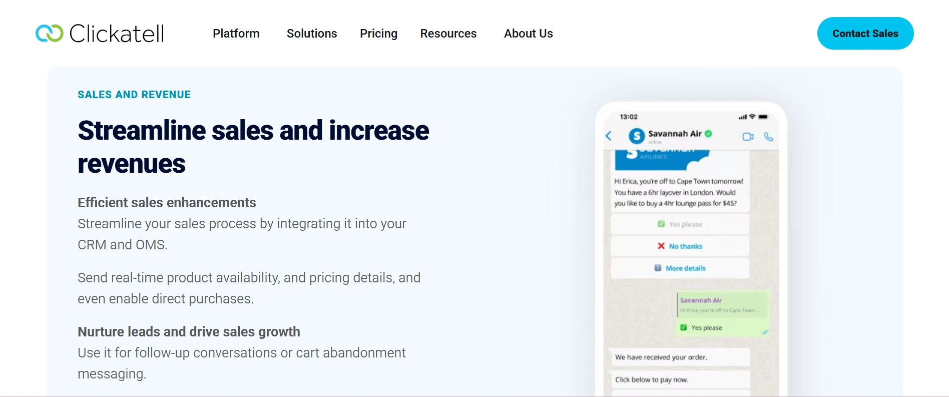 Halaman Fitur Sales And Revenue Vendor Whatsapp Blast Clickatell
