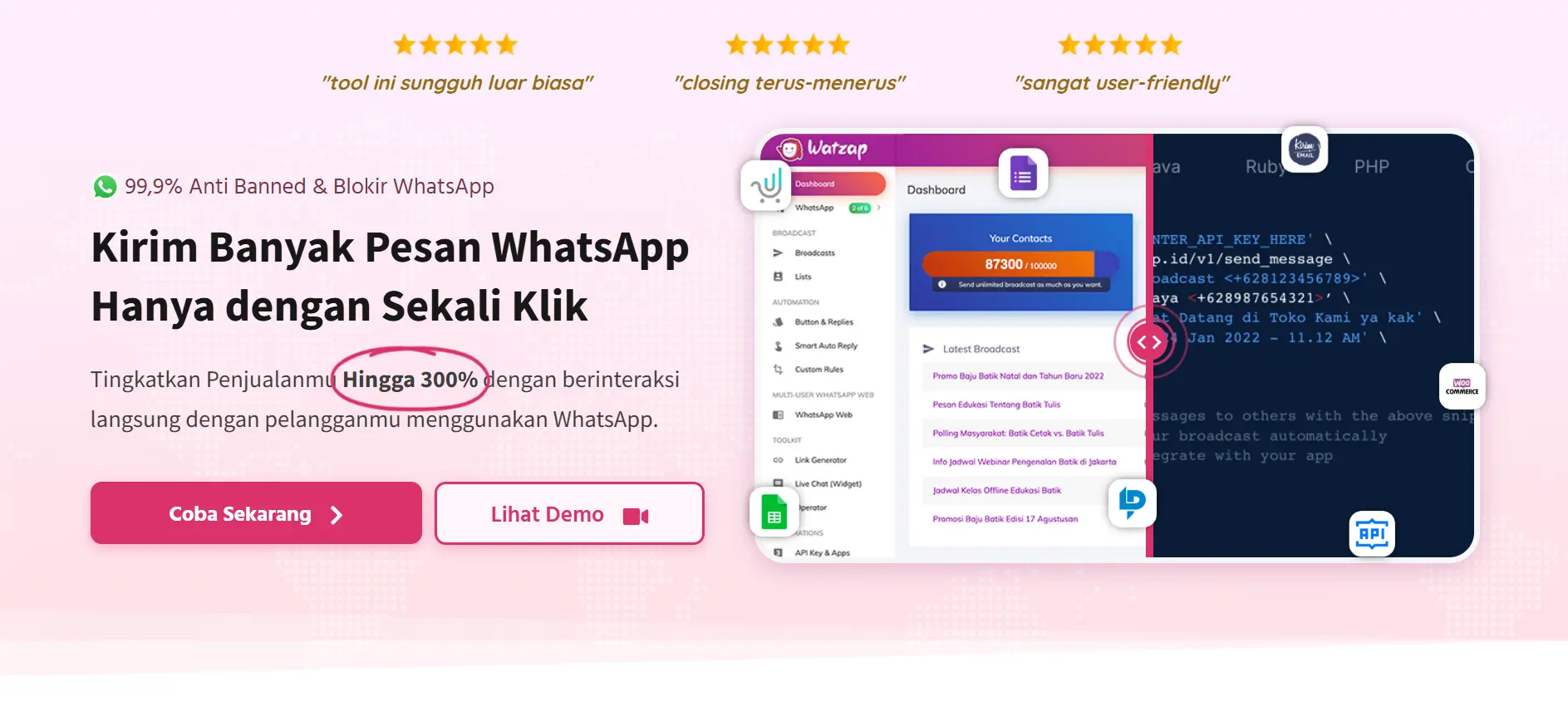 Tampilan Halaman Homepage Aplikasi Bulk Whatsapp Sender Terbaik WatZap Halaman Homepage Aplikasi Bulk Whatsapp Sender Terbaik WatZap