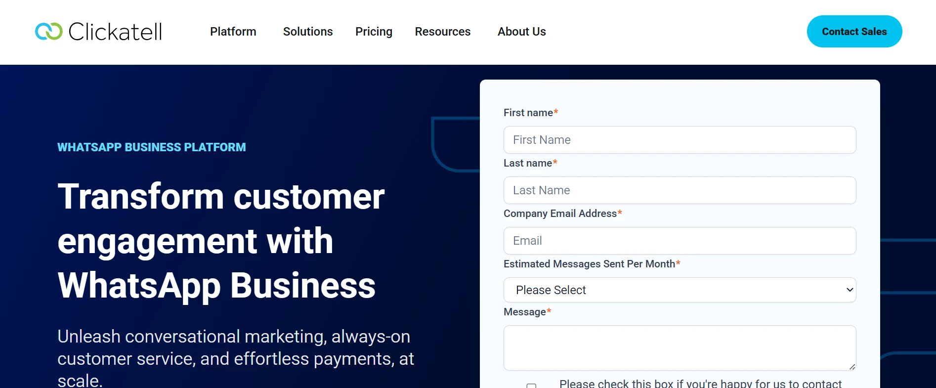 Halaman Homepage Vendor Whatsapp Blast Clickatell