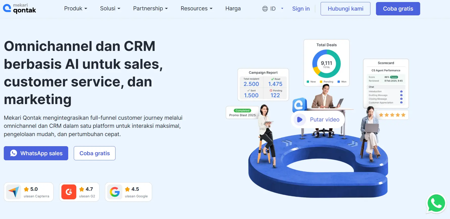 Halaman Homepage Vendor Whatsapp Blast Mekari Qontak