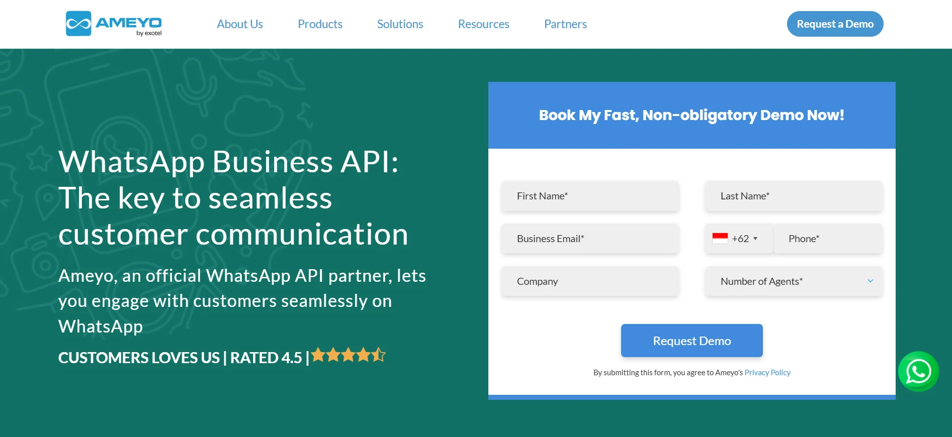 Halaman Landing Page Vendor WhatsApp Blast Ameyo