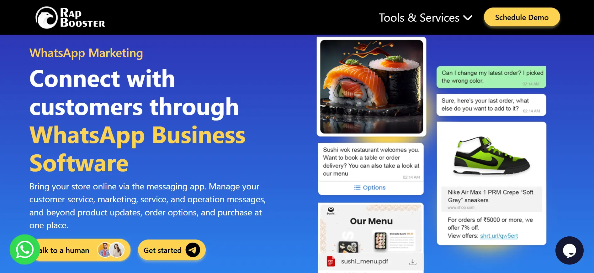 Halaman Landing Page Vendor Whatsapp Blast RapBooster