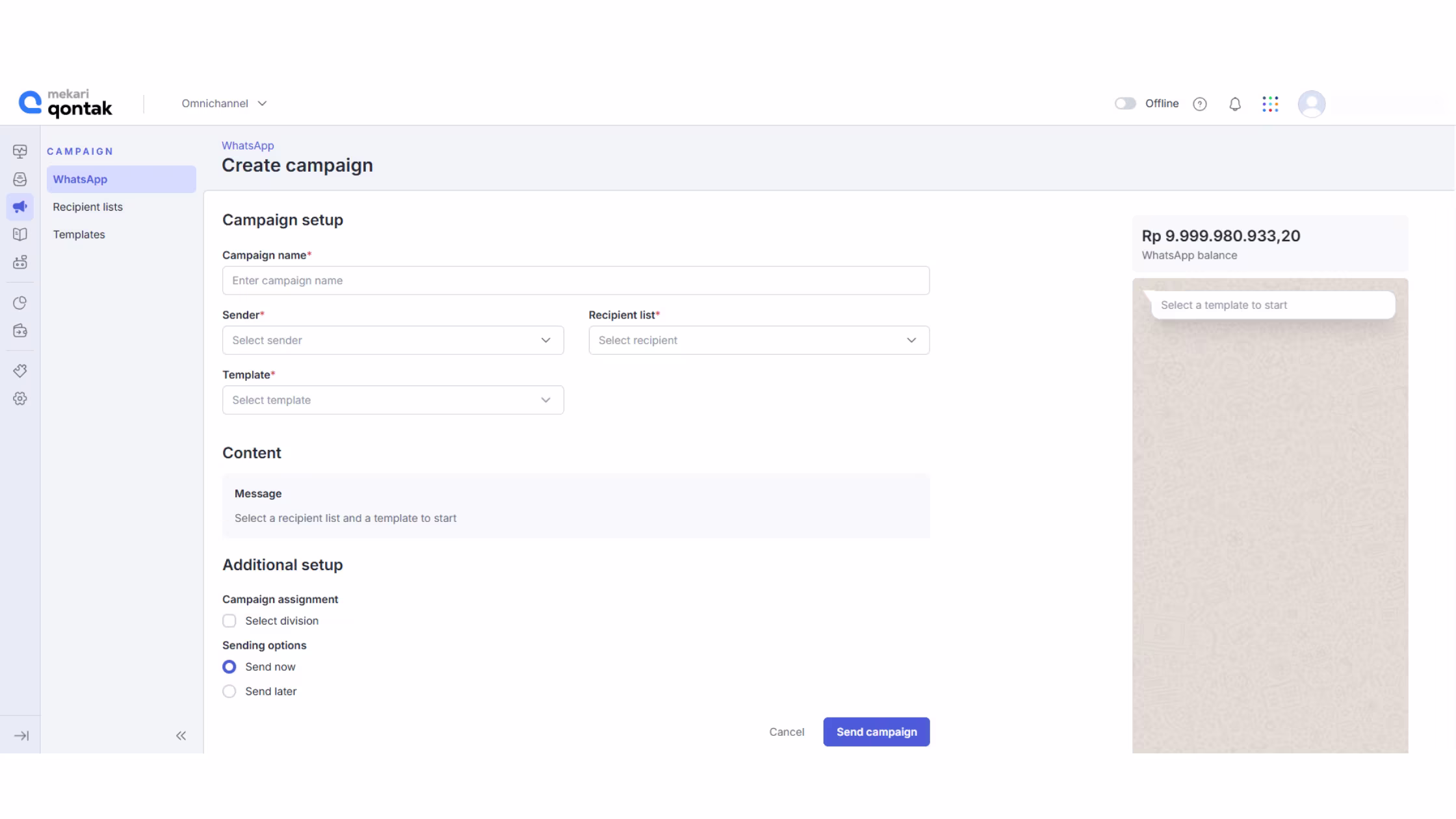 Ilustrasi Tampilan Dashboard Aplikasi Broadcast WhatsApp Mekari Qontak