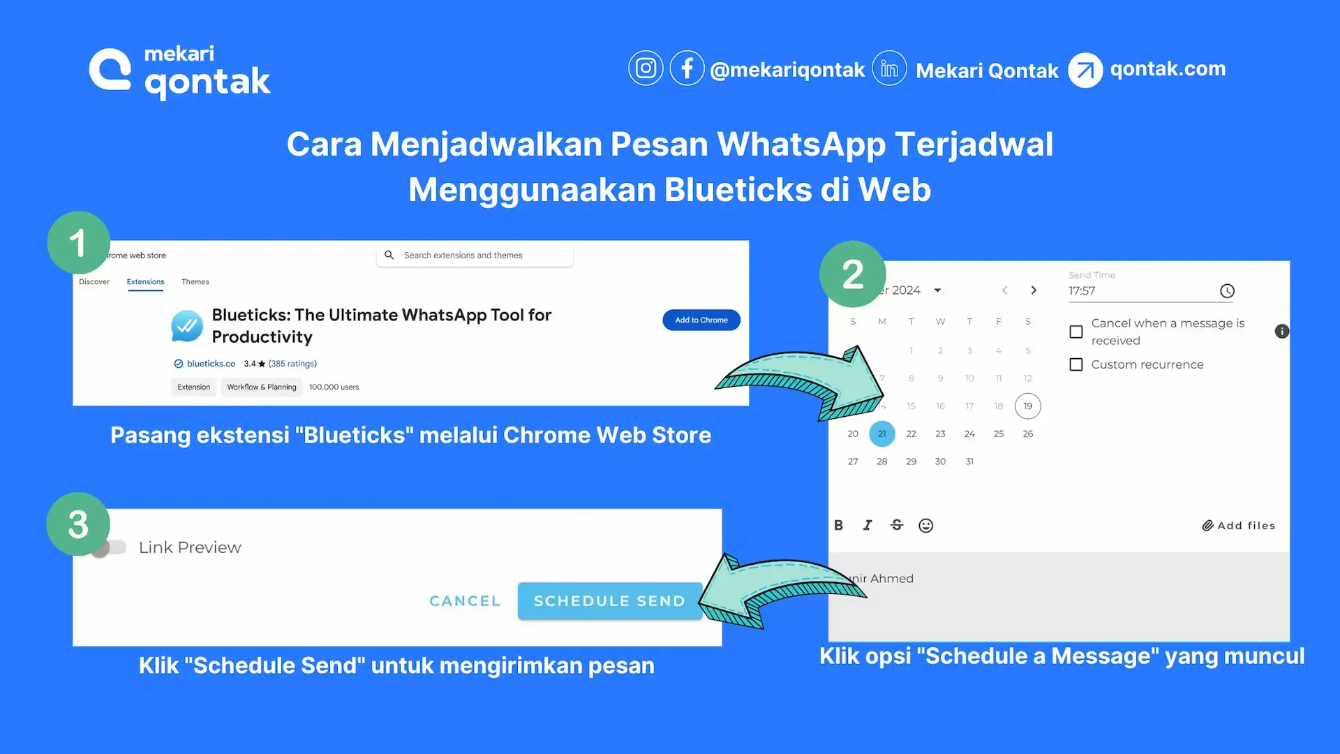 Cara Menjadwalkan Pesan WhatsApp Terjadwal Menggunaakan Blueticks di Web