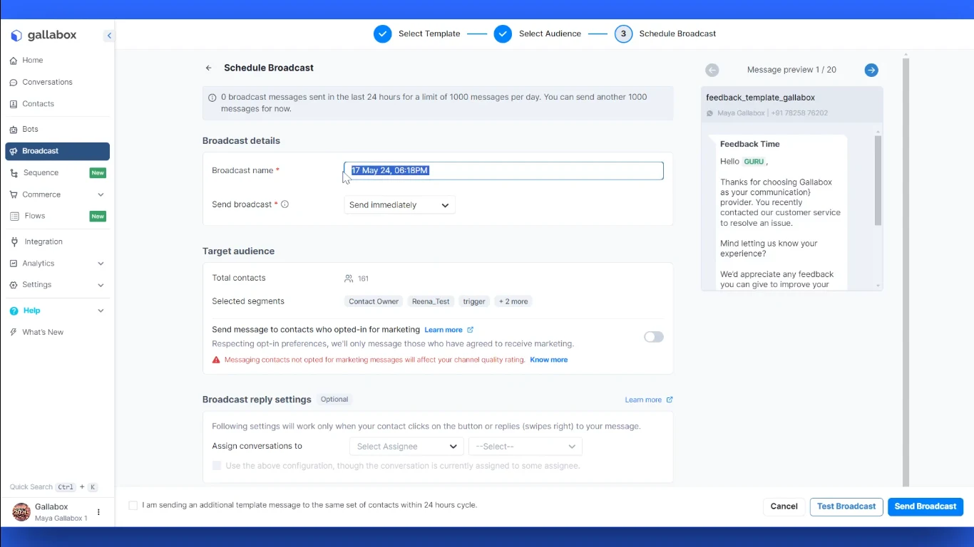 Tampilan Dashboard Template Pesan Aplikasi WhatsApp Broadcast Gallabox Dashboard Template Pesan Aplikasi WhatsApp Broadcast Gallabox