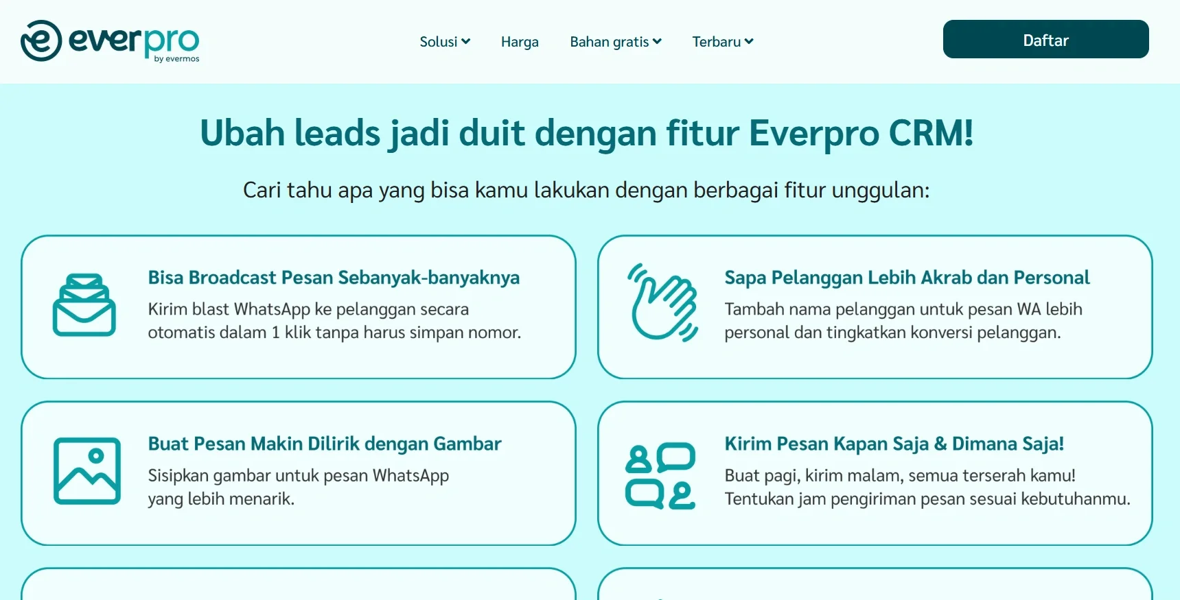 Tampilan Halaman Fitur Aplikasi Broadcast WhatApp Everpro Halaman Fitur Aplikasi Broadcast WhatApp Everpro