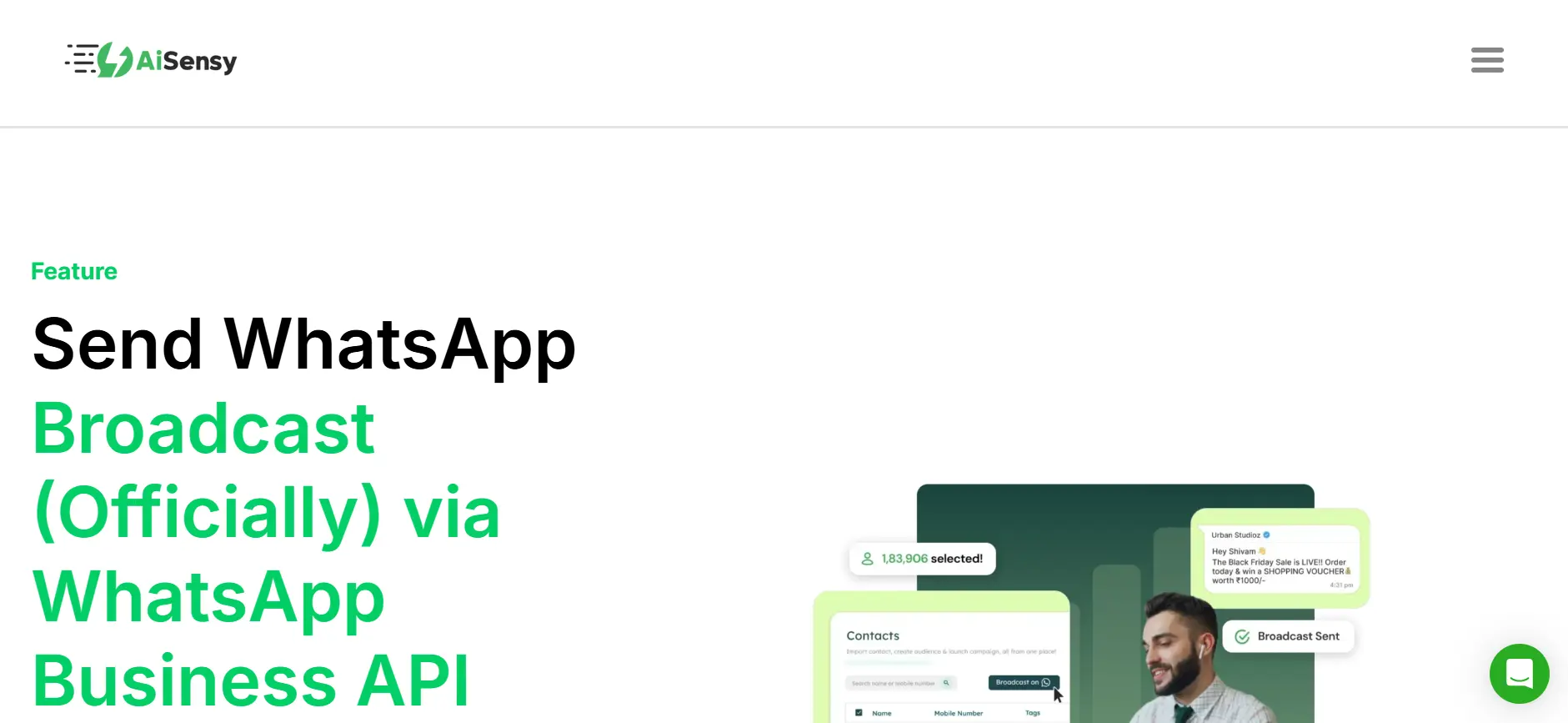 Tampilan Homepage Aplikasi WhatsApp Broadcast AiSensy Homepage Aplikasi WhatsApp Broadcast AiSensy