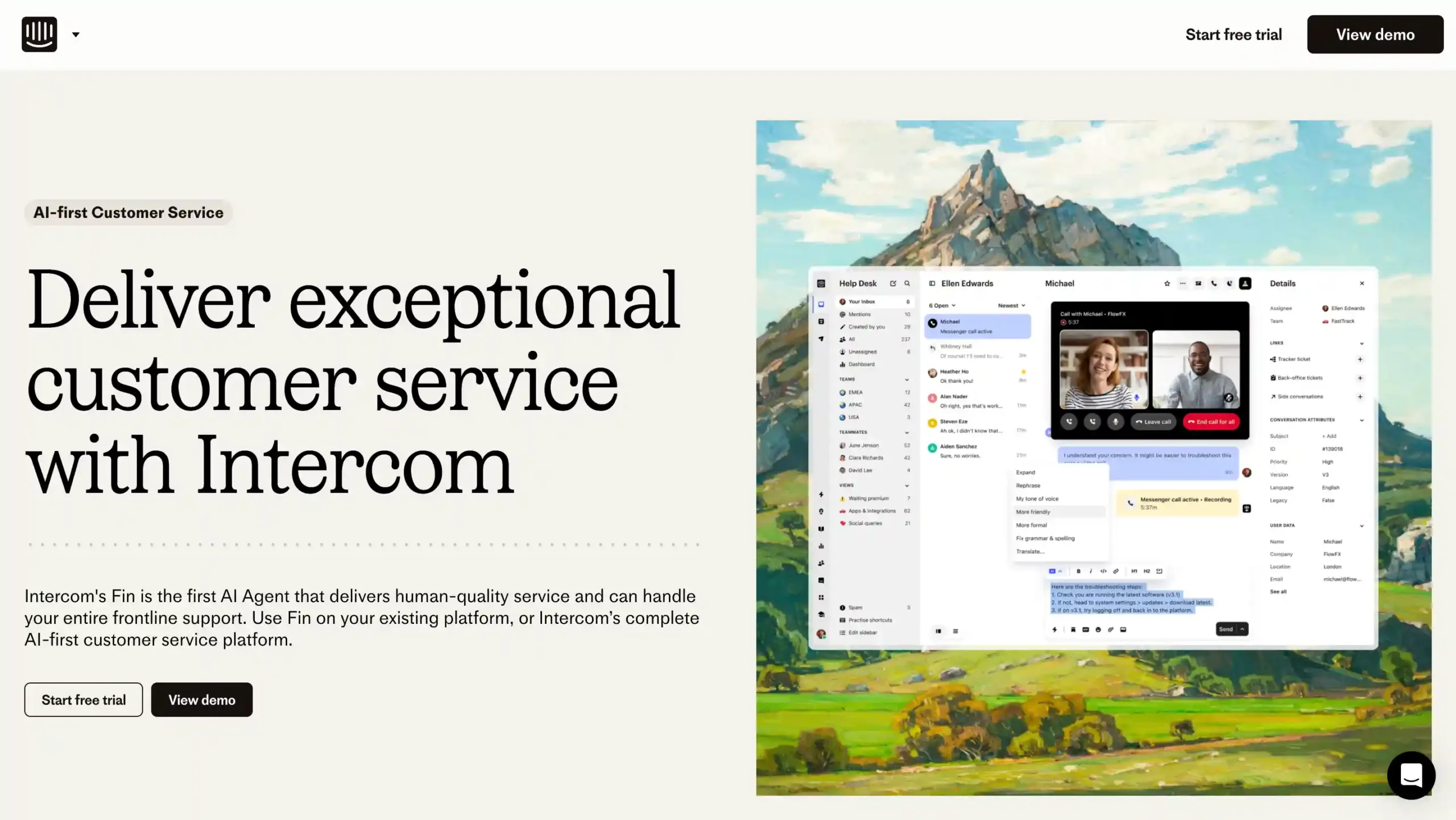 Landing Page Intercom Intercom-Software Omnichannel Contact Service