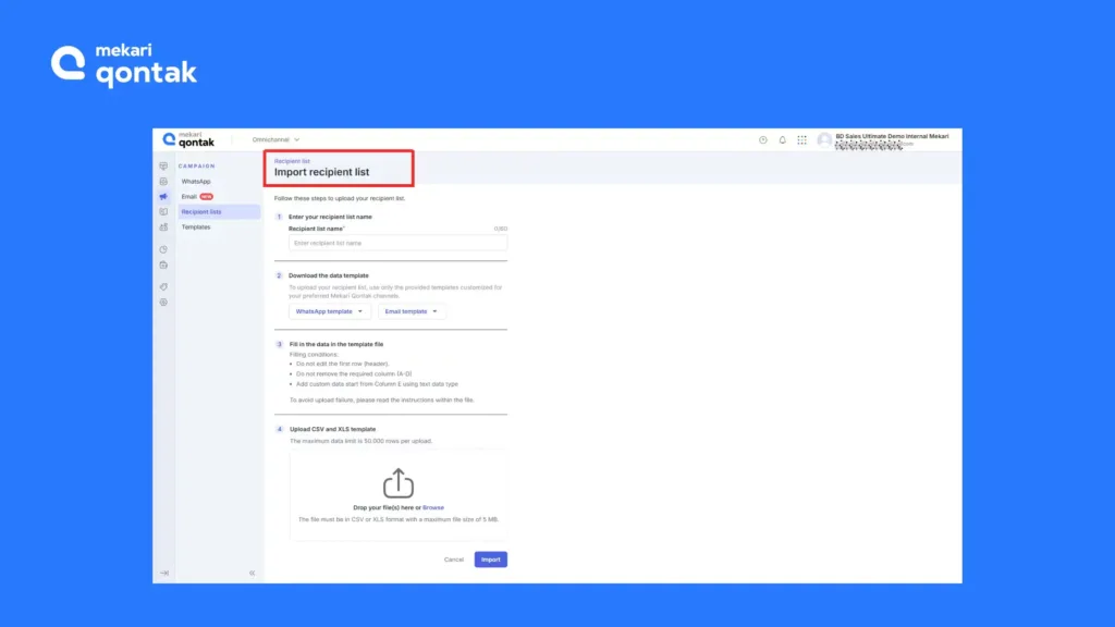 Tampilan Halaman Unggah Daftar Kontak/Penerima Halaman Unggah Daftar Kontak/Penerima Pesan Broadcast