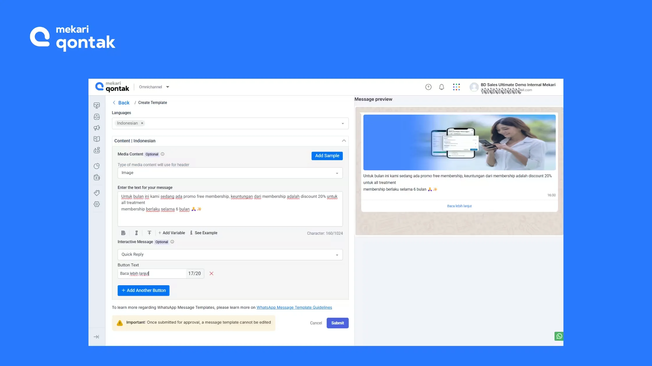 Tampilan Halaman Pembuatan Pesan yang Broadcast yang Dipersonalisasi Halaman Pembuatan Pesan yang Broadcast yang Dipersonalisasi