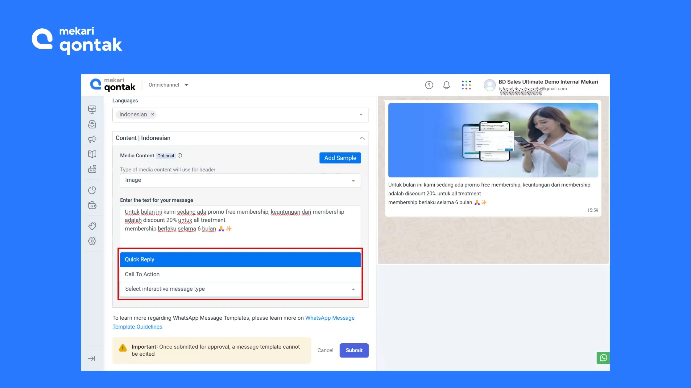 Tampilan Halaman Pembuatan CTA Pesan Broadcast Halaman Pembuatan CTA Pesan Broadcast