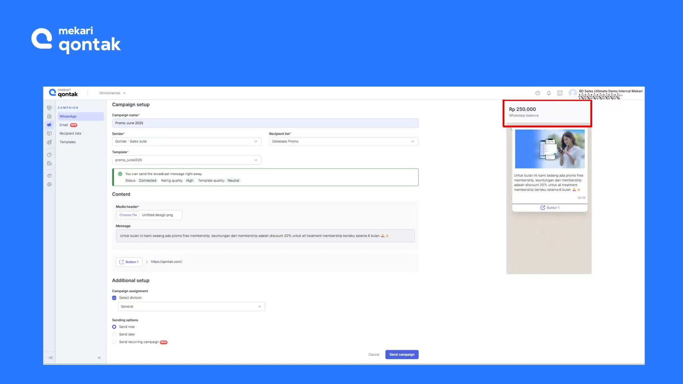 Tampilan Halaman Saldo WhatsApp Broadcast Halaman Saldo WhatsApp Broadcast