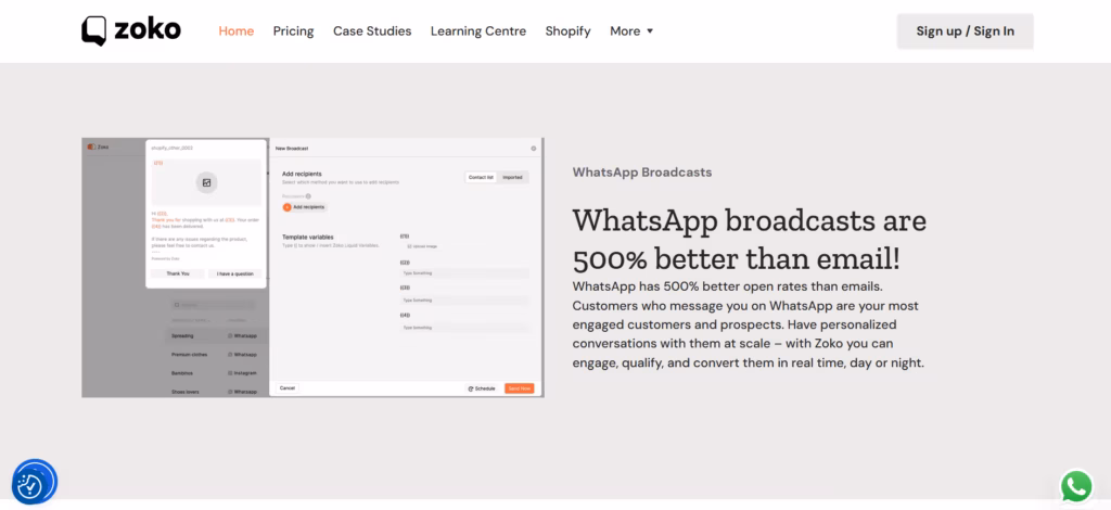 Ilustrasi Tampilan Homepage Aplikasi WhastApp Chatbot Zoko