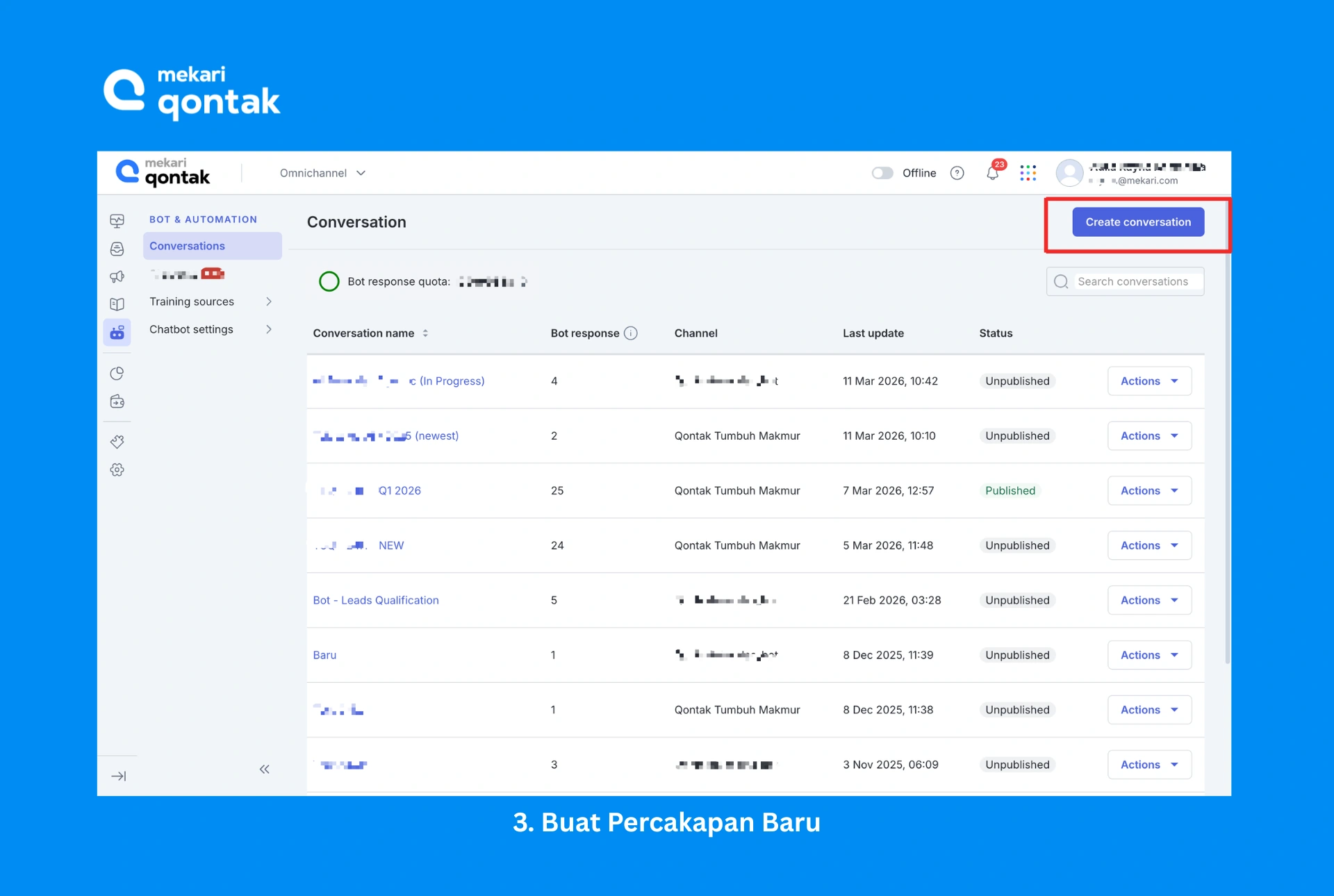 Tampilan Buat Percakapan Baru di Dashboard Mekari Qontak Buat Percakapan Baru di Dashboard Mekari Qontak