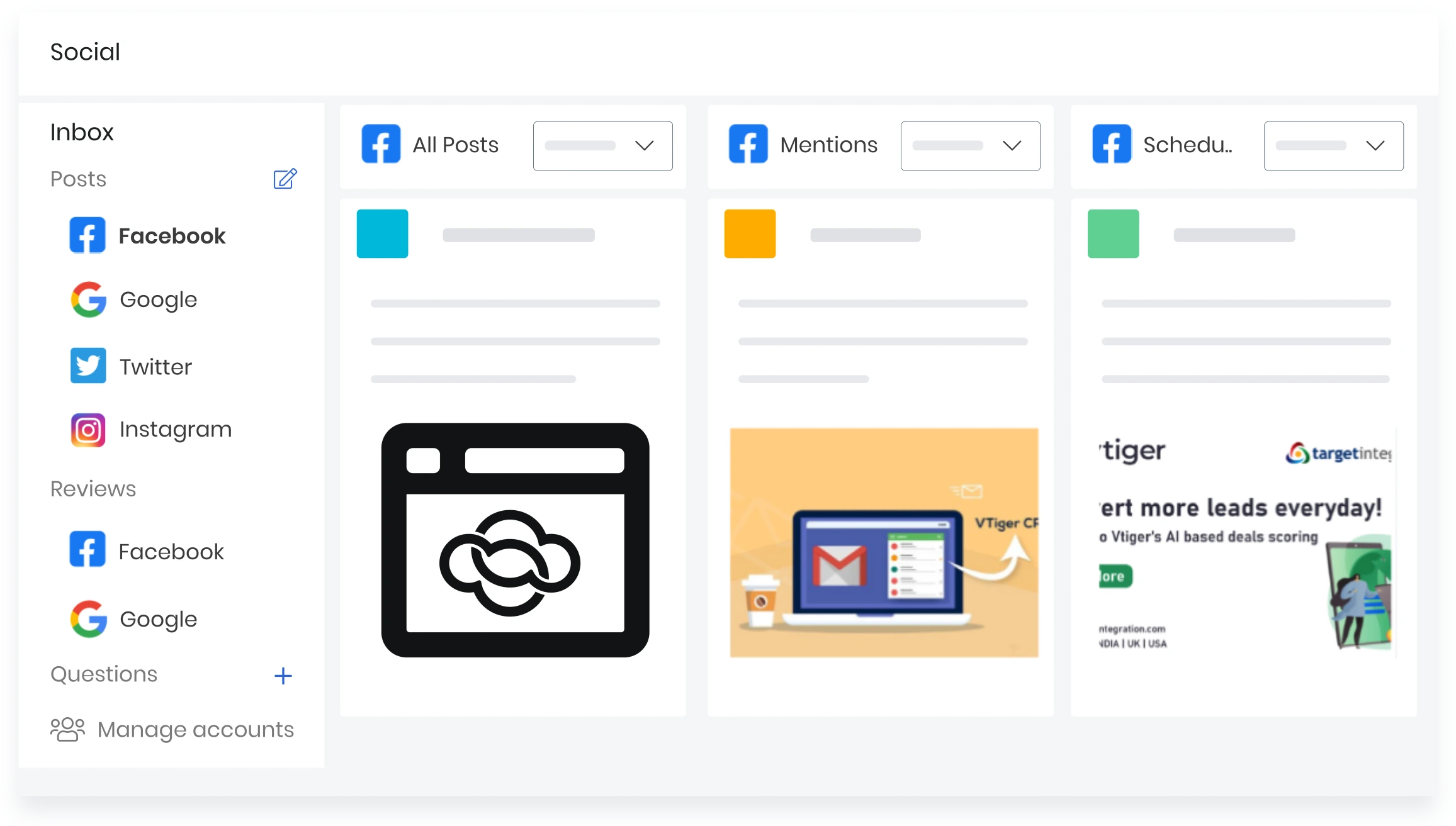 Dashboard Media Sosial Aplikasi Omnichannel Vtiger