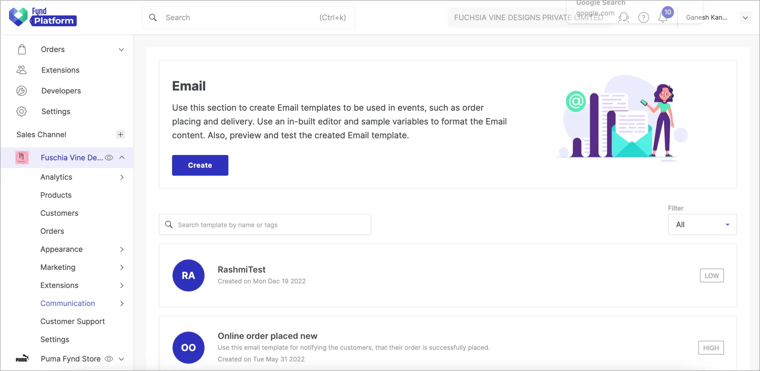 Dashboard Template Email Aplikasi Omnichannel Fynd