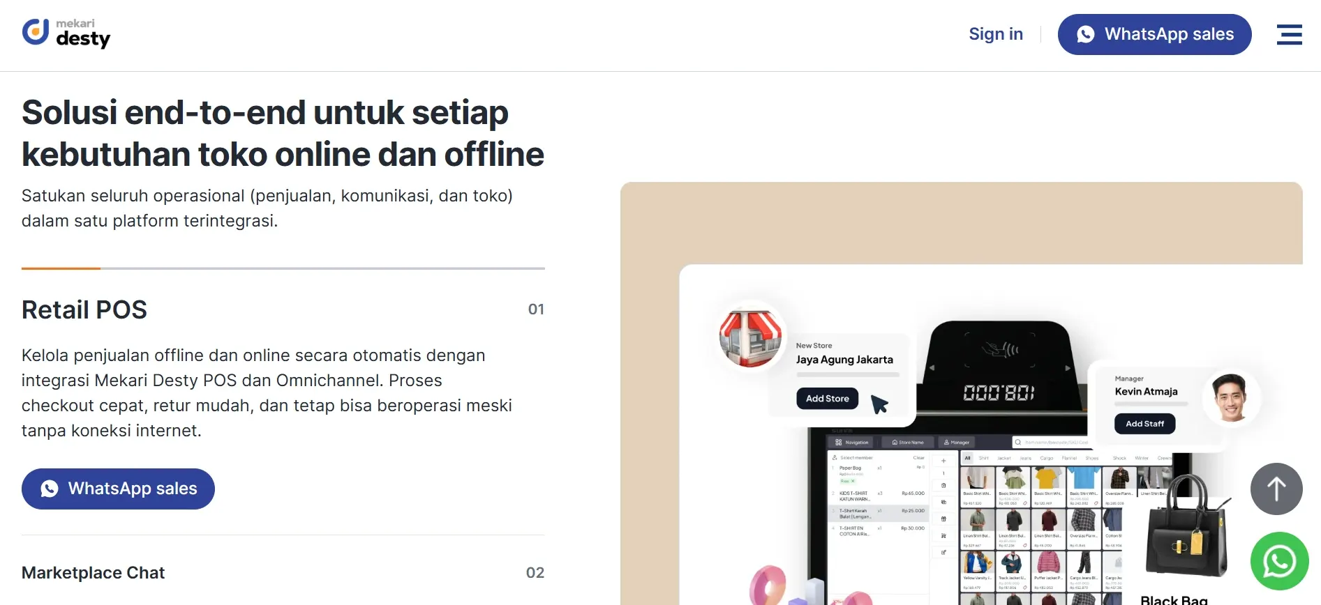 Halaman Fitur Retail POS Aplikasi Omnichannel Marketplace Mekari Desty