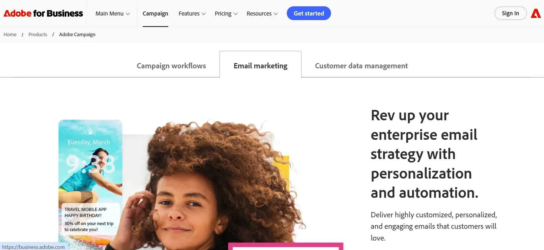 Halaman Fitur Email Aplikasi Omnichannel Adobe For Business