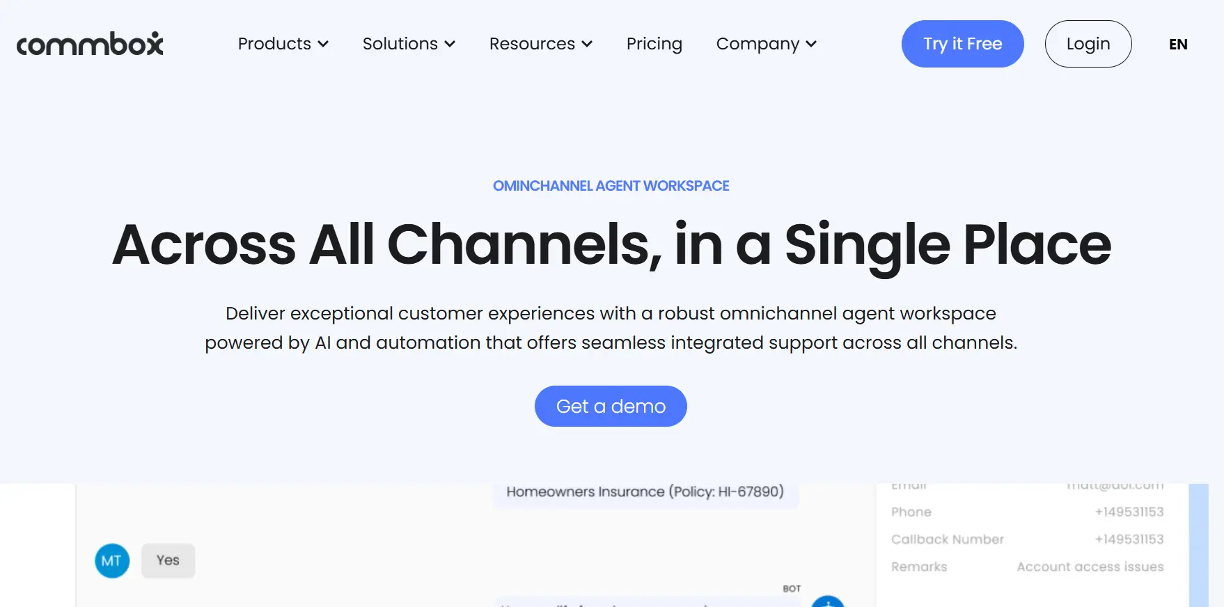 Homepage Aplikasi Omnichannel CommBox