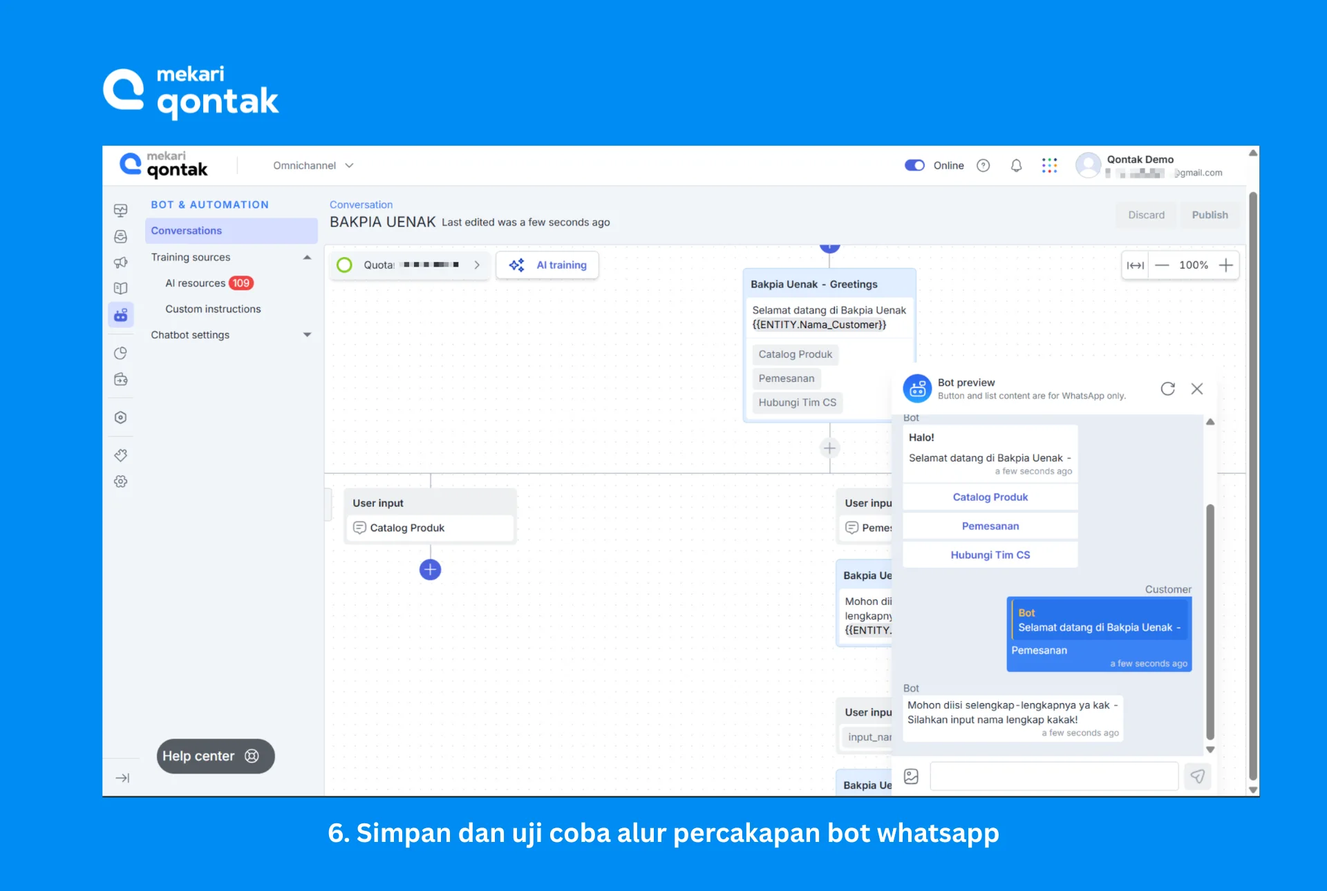 Tampilan Simpan dan Uji Coba Alur Percakapan Bot WhatsApp Simpan dan Uji Coba Alur Percakapan Bot WhatsApp