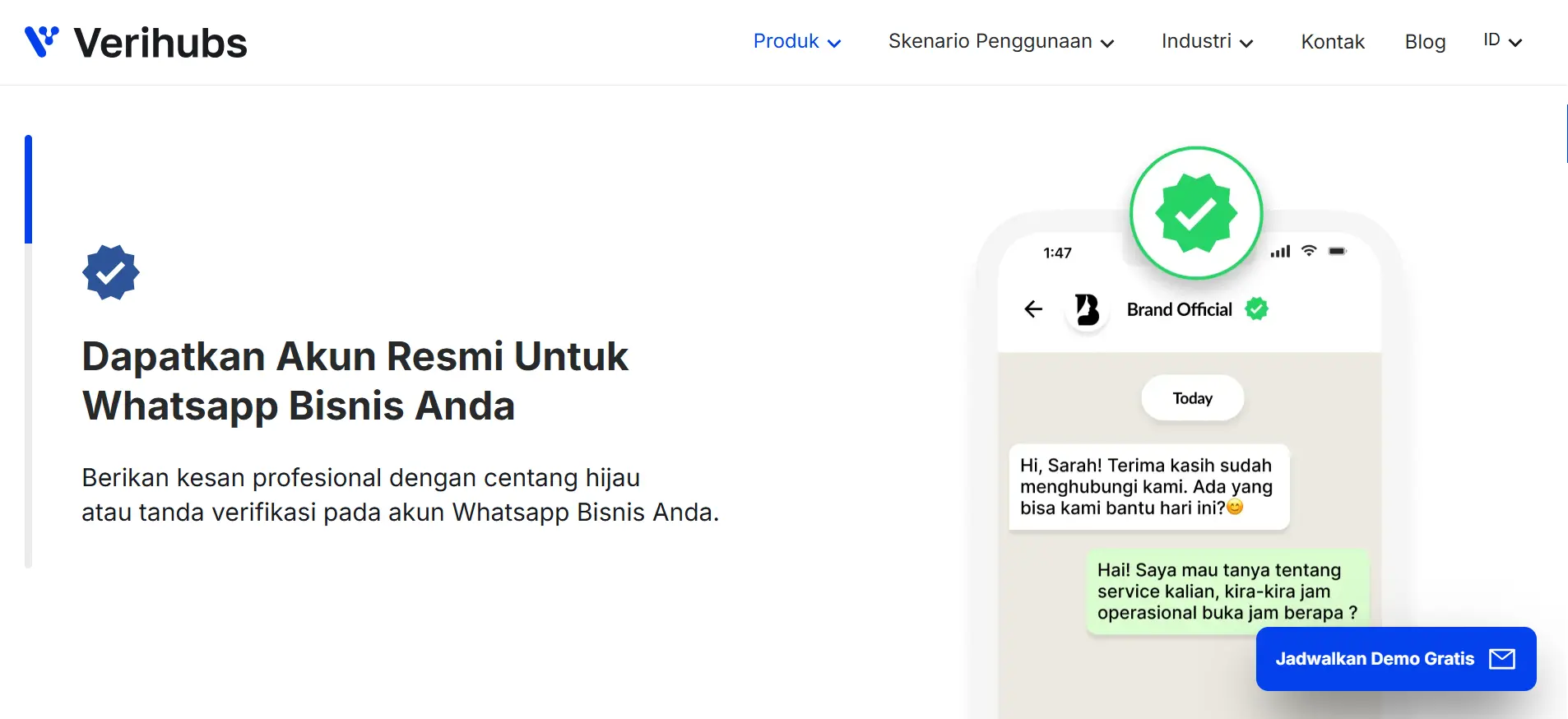 Tampilan Fitur Centang Biru WhatsApp OTP Service Terbaik Verihubs Fitur Centang Biru WhatsApp OTP Service Terbaik Verihubs