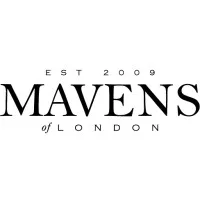 Logo bertuliskan "MAVENS of LONDON" menonjol dengan gaya font elegan, menunjukkan identitas merek yang telah ada sejak 2009 di konteks fashion atau layanan.