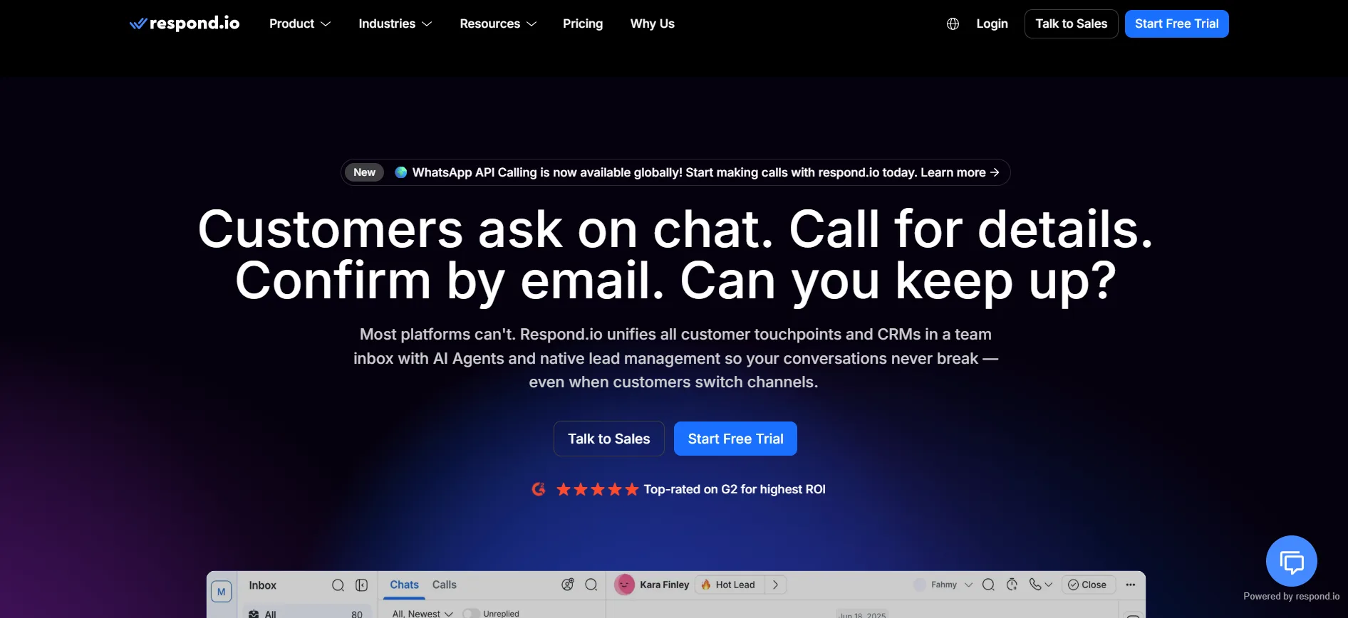 Tampilan Halaman Homepage Alternatif WhatsApp Business Respond.io Halaman Homepage Alternatif WhatsApp Business Respond.io