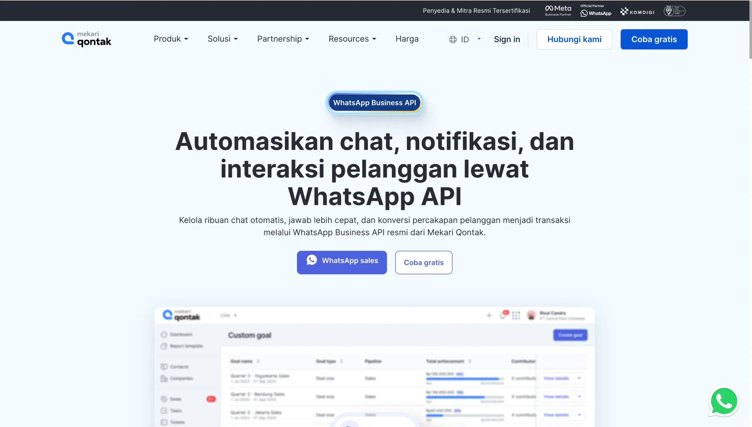 Tampilan Halaman Homepage WhatsApp API Mekari Qontak Halaman Homepage WhatsApp API Mekari Qontak