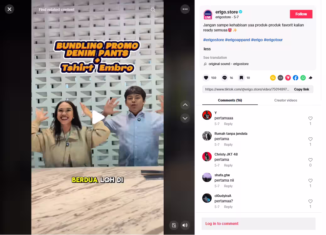 Cara iklan di media sosial - contoh erigo